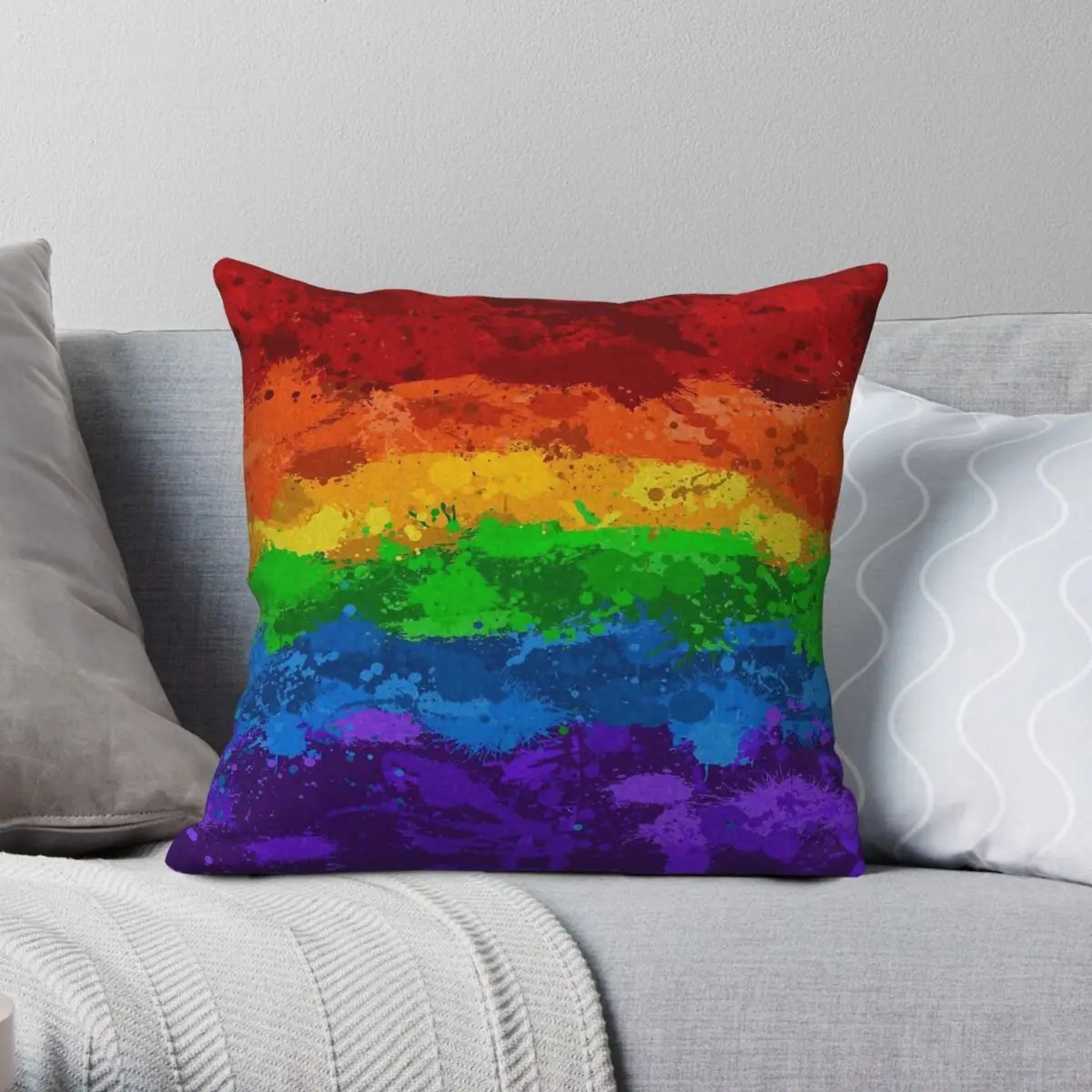 Abstract Splatter Lgbtq Pride Rainbow Square Pillowcase Polyester Linen Velvet Printed Zip Decor Car Cushion Case 45x45