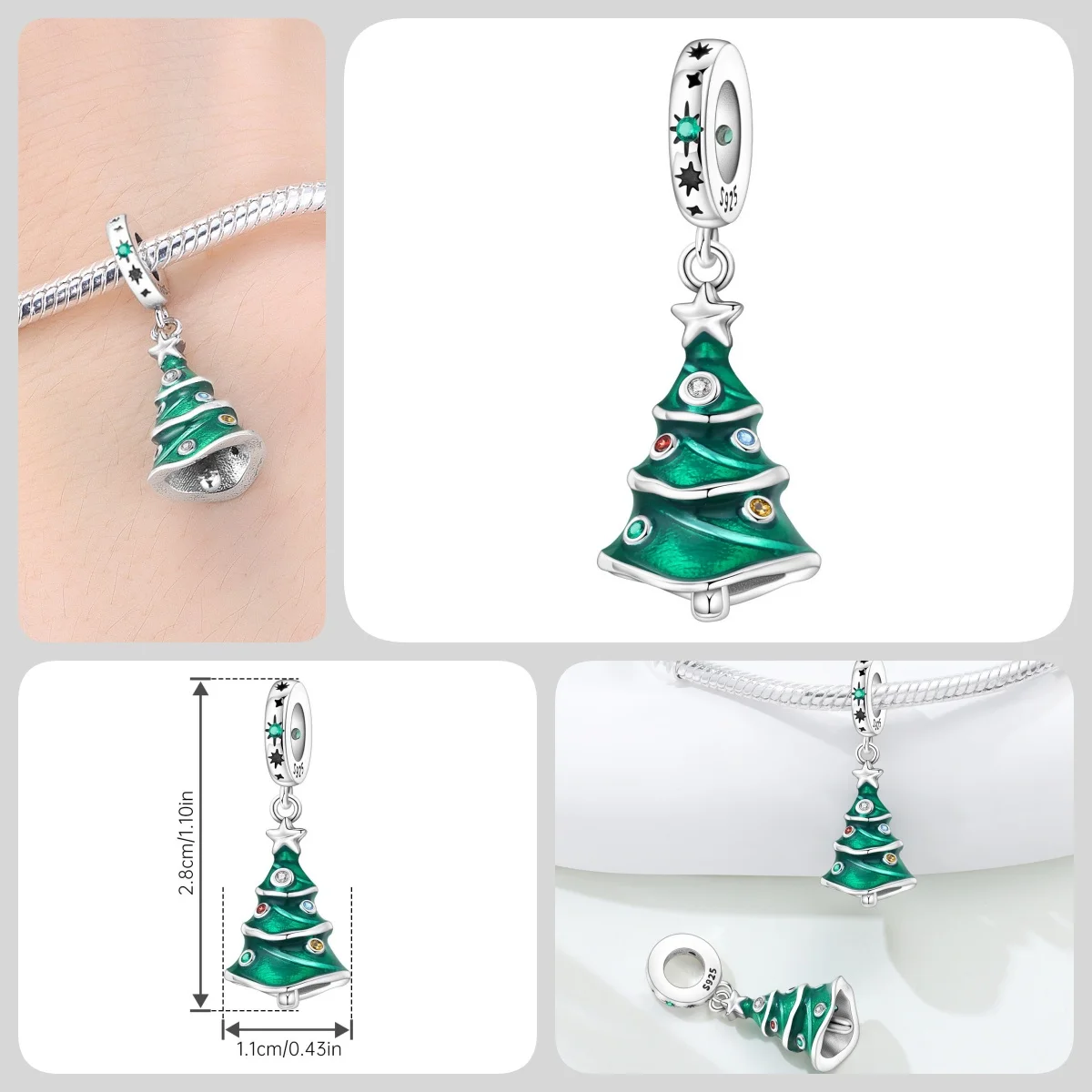 Original 925 Sterling Silber Zirkon Schneeflocken-Charm-Anhänger DIY Perle Passend für Armband Halskette Schmuck Feiertagsgeschenke für Frauen – Detail 1