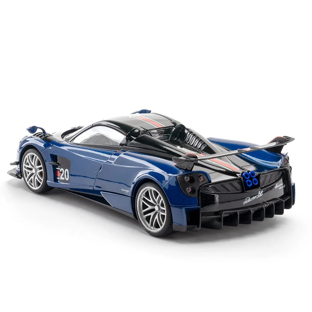 1:18 huayra bc modelo de carro de brinquedo liga diecast carro esportivo com luz sonora roda dianteira direção brinquedo coleção menino presente