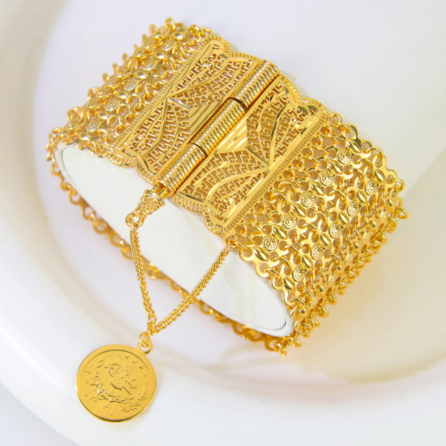 Algerien Braut Hochzeit Armband 21k vergoldet Dubai Mode Armband Handketten Arabisch Nigeria Frauen Täglich Party Schmuck – Detail 8