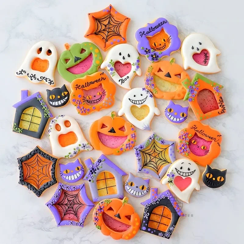 6Pcs/Set Halloween Mold Pastry Creative Pumpkin Shaking Biscuit Mold Ghost Cat Spider House Shape Fondant Tools  Cake Decoration