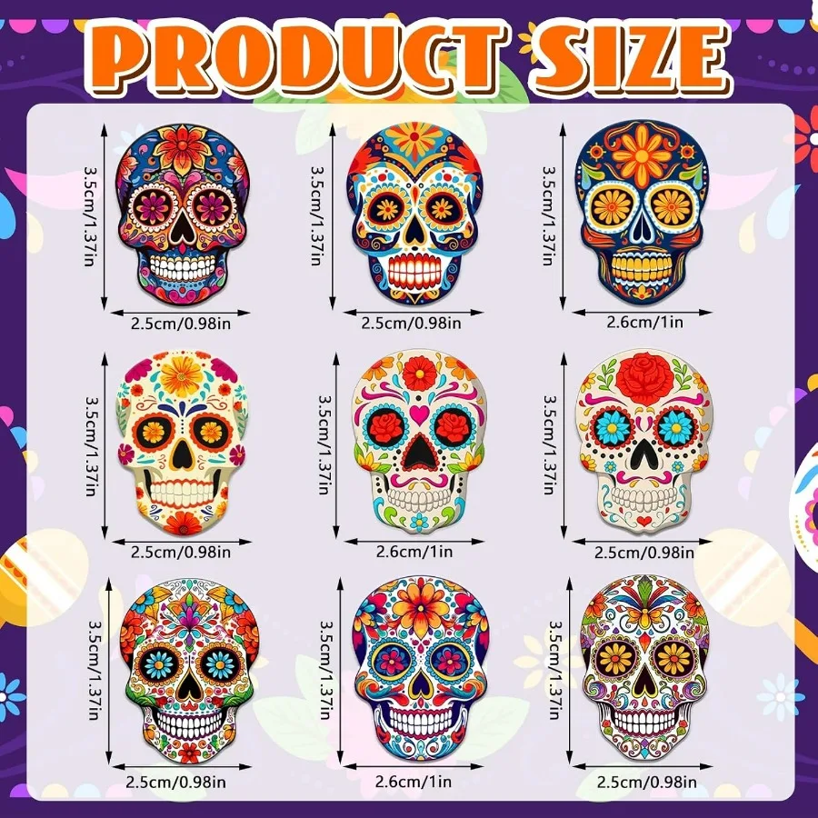36 قطعة يوم الموتى الاكريليك بروش السكر الجمجمة تسمية دبابيس ضياء دي لوس Muertos زهرة الجمجمة عطلة بروش دبابيس للملابس با