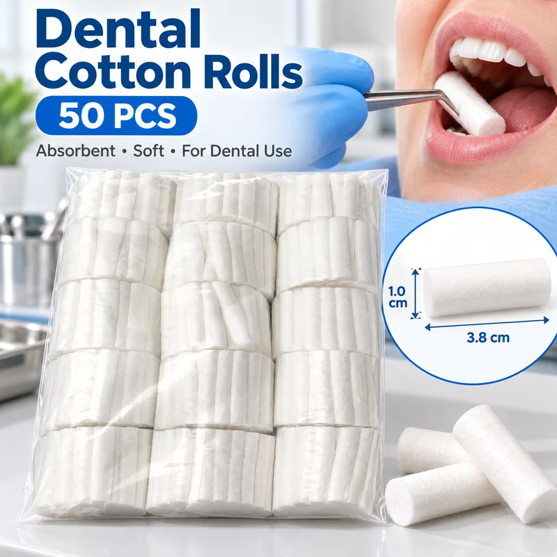 50Pcs/Bag Dental Cotton Roll 1.0x3.8cm High Absorbent Hemostatic Cotton Roll Moisture Proof for Oral Care
