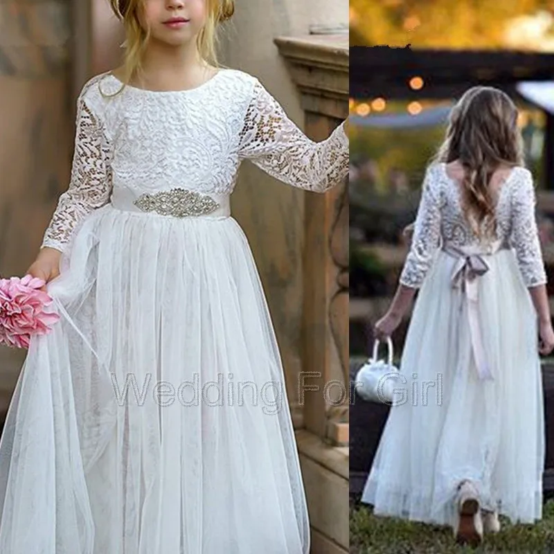 A-Line Boho ดอกไม้ชุดเดรสเด็กผู้หญิงลูกไม้ Tulle Appliques ชุดแต่งงานเด็ก Celebrity Vestidos สำหรับเด็ก