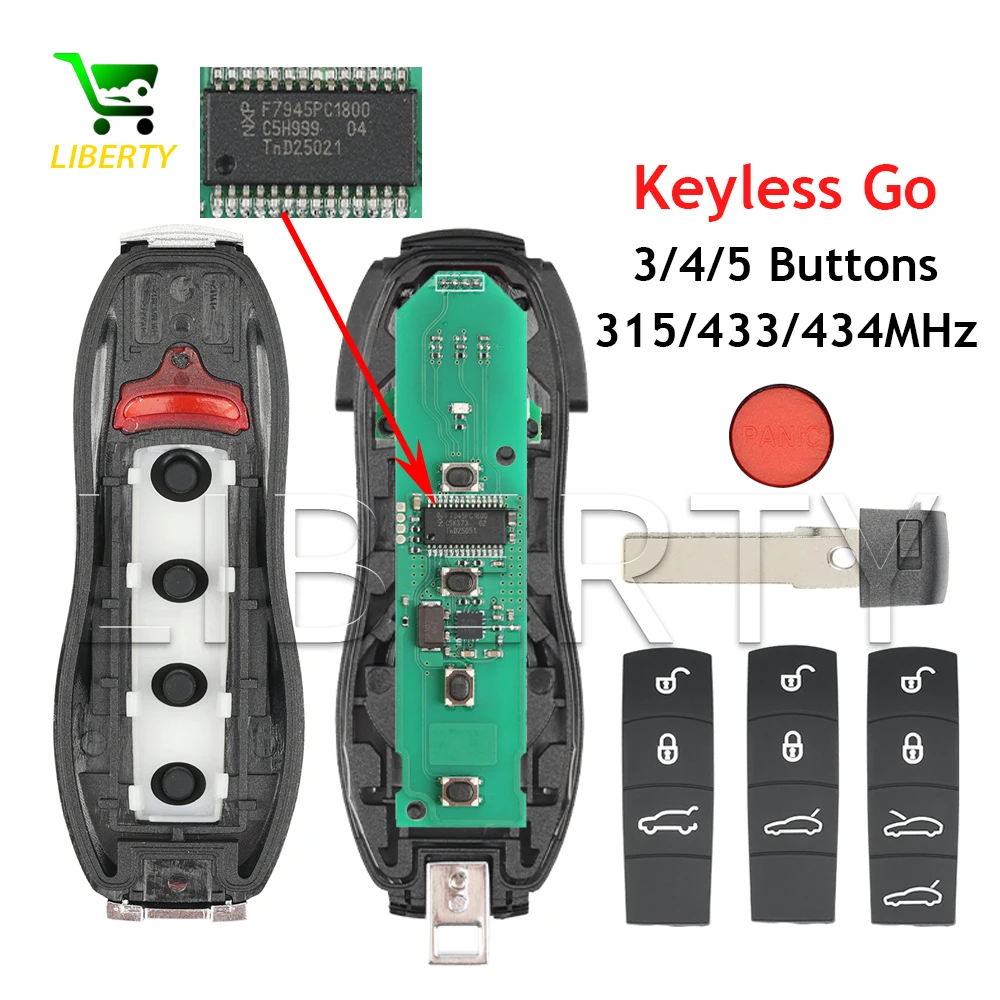 กุญแจรีโมทรถยนต์อัจฉริยะแบบไร้กุญแจ สำหรับรถยนต์ Porsche Cayenne Panamera Macan Boxster Cayman 911 958 ความถี่ 315MHz 433MHz 434MHz รุ่น PCF7945P