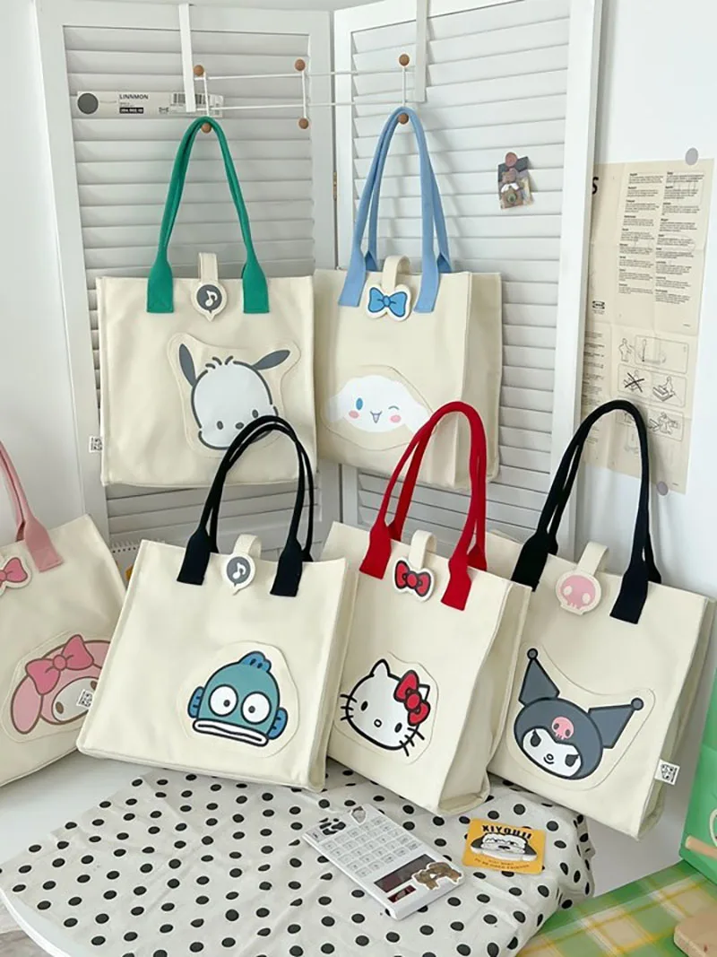 

Сумка-тоут Kawaii Sanrio Melody из холщовой ткани для женщин, милая студенческая школьная сумка Melody, вместительная сумка через плечо для поездок на работу