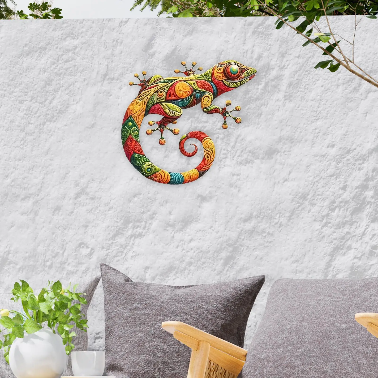 Gecko Metal Wall Art Decor Decorative Colorful Ornament Wall Sculpture Art Crafts for Bedroom Home Living Room Fence Patio