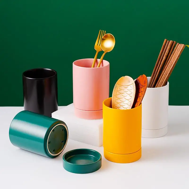 Ceramic Chopsticks Holder Drainable Kitchen Utensil Storage Cage Nordic Ins Style Creative Cute Fork Spoon Storage Cage