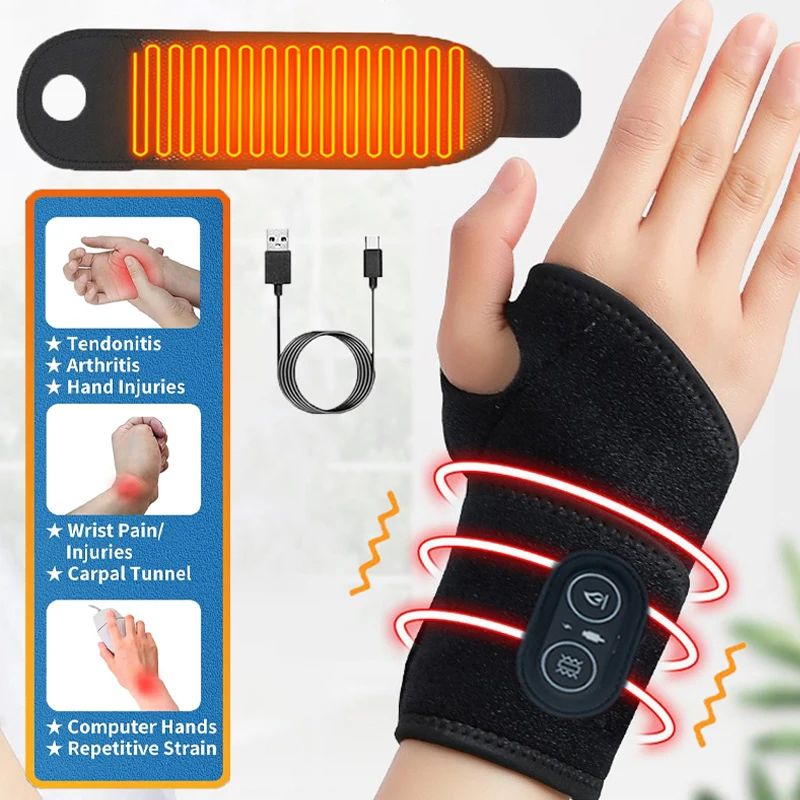 

Электрический массажер для запястий с подогревом, 3-уровневая регулировка, защита запястья с подогревом, защитный пояс, USB-массажер для рук с подогревом, домашний офис