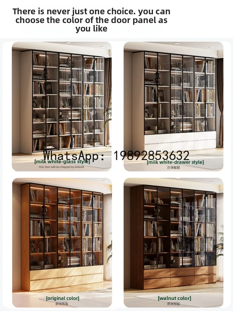 ZZ Bookcase ENF Grade Solid Wood Multi-layer Board Glass Door Integrated Home Living Room Storage Cabinet