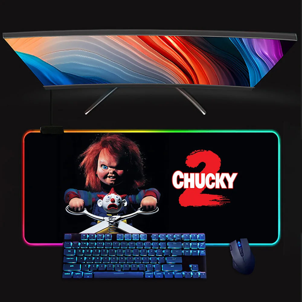 Imagem -02 - Borracha Gaming Mouse Pad com Led Glowing Mousepad Horror Chucky Doll Rgb pc Gamer Keyboard Computador Mausepad