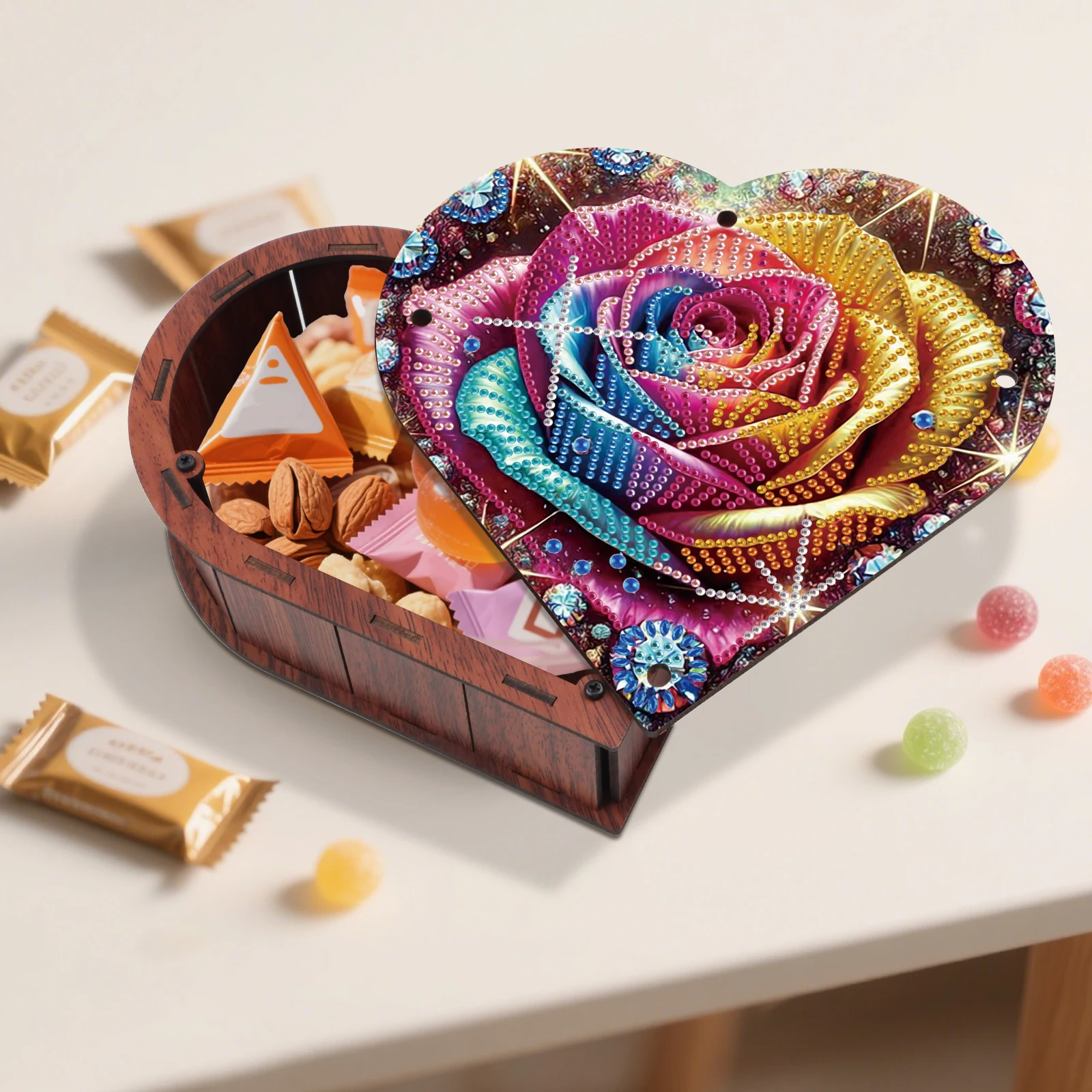 Diamond Painting Heart Shaped Box Kits,Rainbow Rose Diamond Art Special Shape Diamond Art Decoration Creative for Handmade Gifts view 6