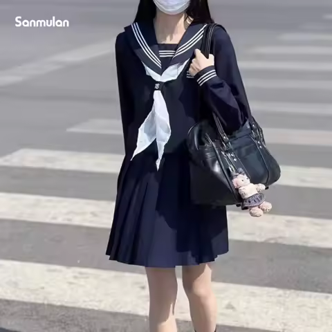 School Uniform Dress Cosplay Costume Japan Anime Girl Lady Lolita Japanese Schoolgirls Sailor Top Tie Pleated Skirt Outfit Women