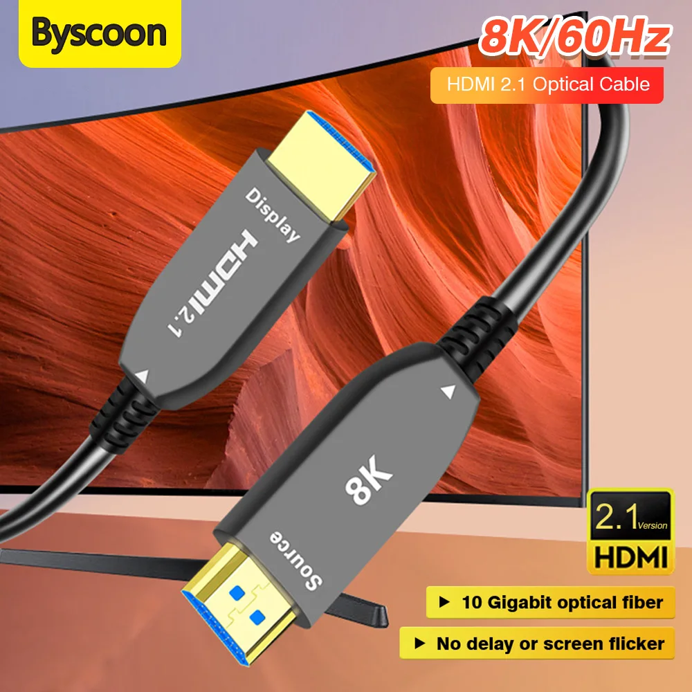 HDMI 2.1 8K@60Hz 120Hz Fiber Optic Cable 48Gbps HD Cable HDR/eARC/HDCP2.3 7.1 Channel Compatible for LG Sony TV/Projector/PS5