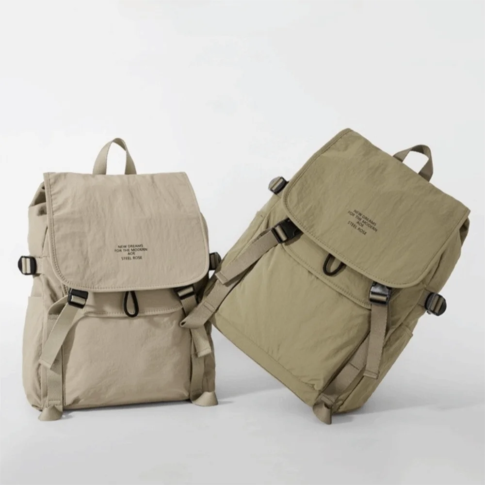 Nylon Travel Backpack Large Capacity Pure Color Laptop Backpack Preppy Style Breathable Couple Backpack for Men and Women