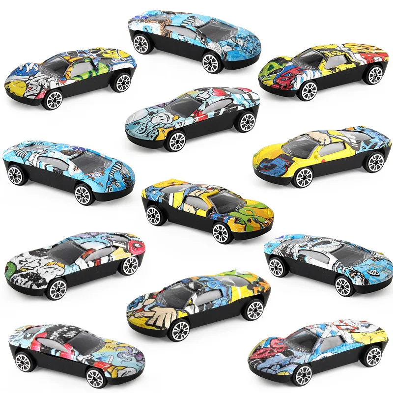 1 Pcs Children's Educational Toy 1:72 Alloy Car Model Graffiti Color Mini Inertia Car Simulation Model Car Children's Toy Car