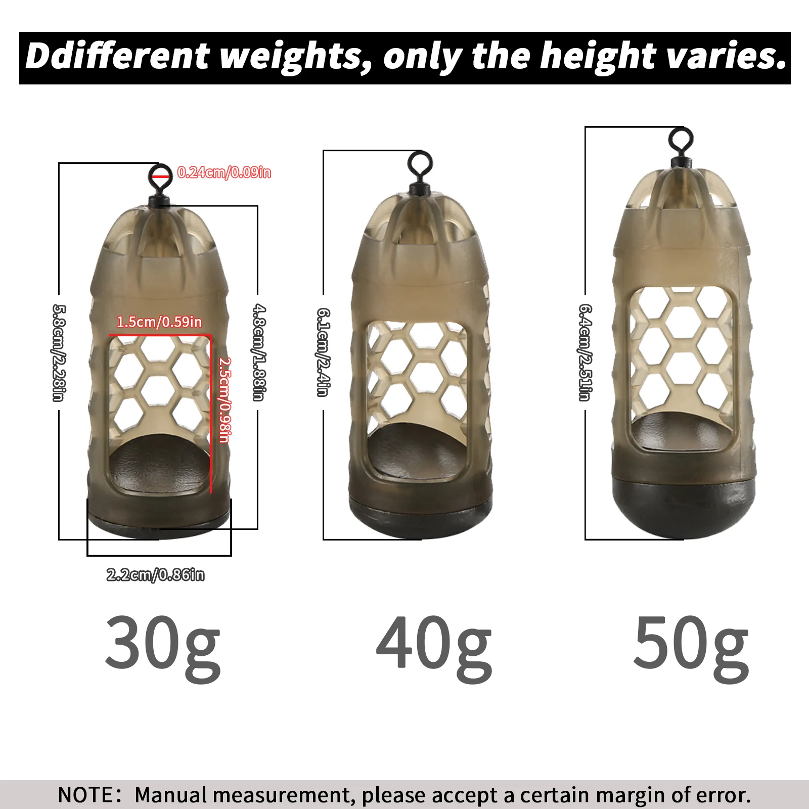 3pcs Weighted Fishing Feeder Cage 30/40/50g Carp Fishing Bait Cage, High-Density Polymer, Freshwater & Saltwater