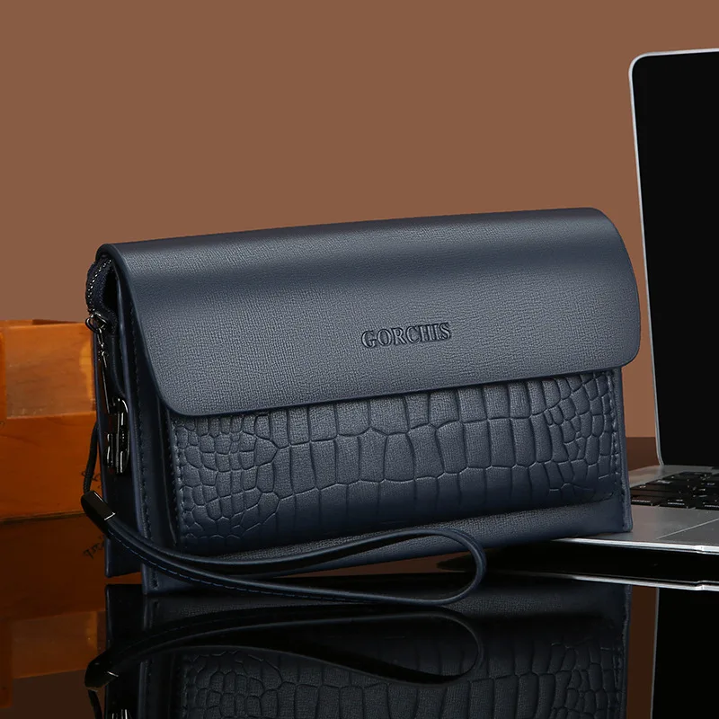 Men's Clutch Bag Password Lock Crocodile Print Handbag Wallet Multi Card Position Tide Men's Bag Soft Leather