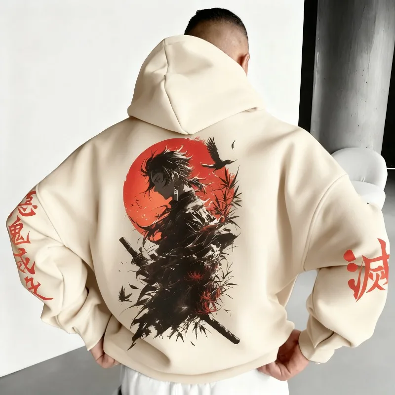 Novo outono inverno hoodies masculino anime japonês demon slayer gráficos roupas oversized 100% algodão topos harajuku y2k streetwear