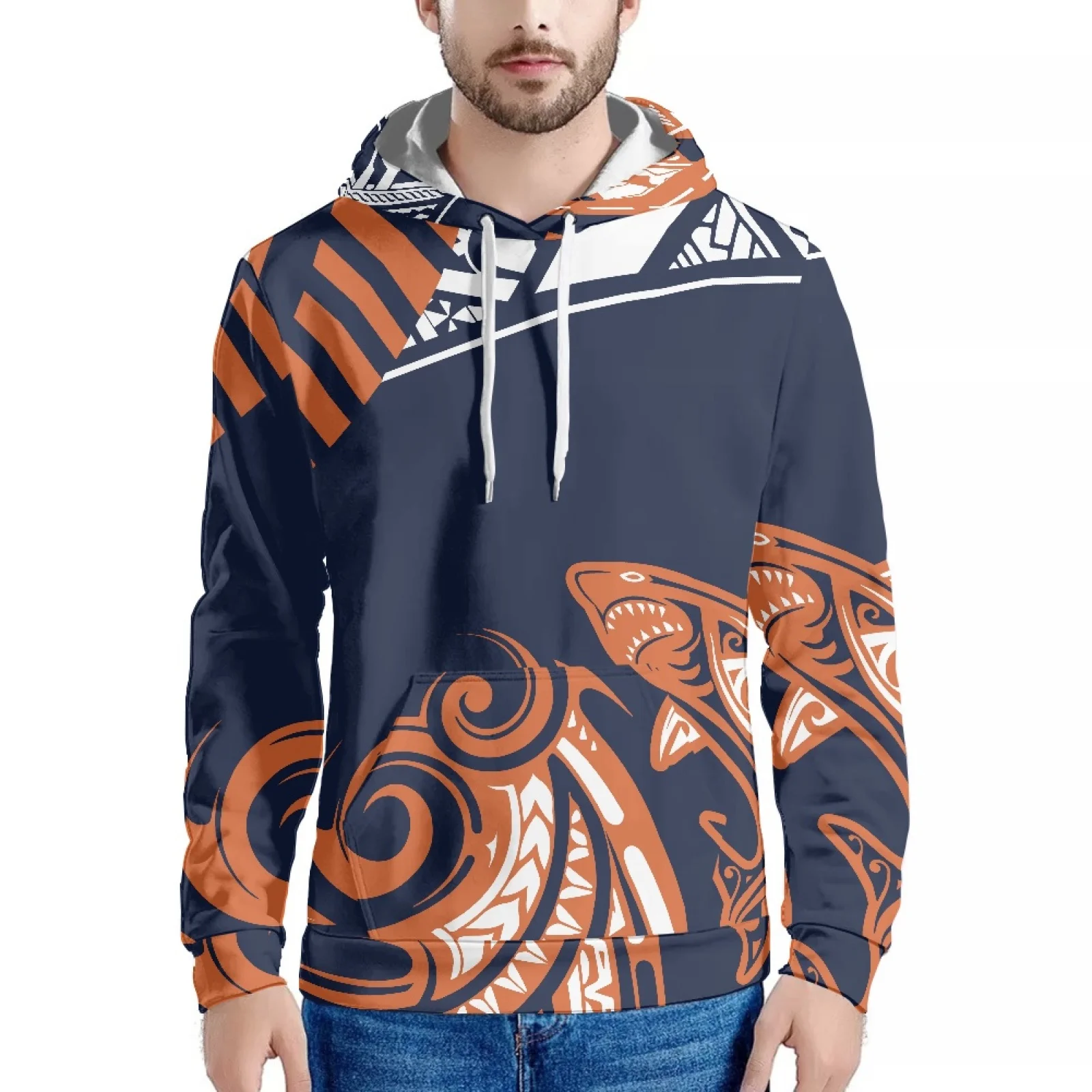 Half A Tattoo Print Samoa Polynesian Traditional Tribe Hawaiian Style Sweatshirt Long Sleeve Hoodie Slim Man Warm Hoodie Winter