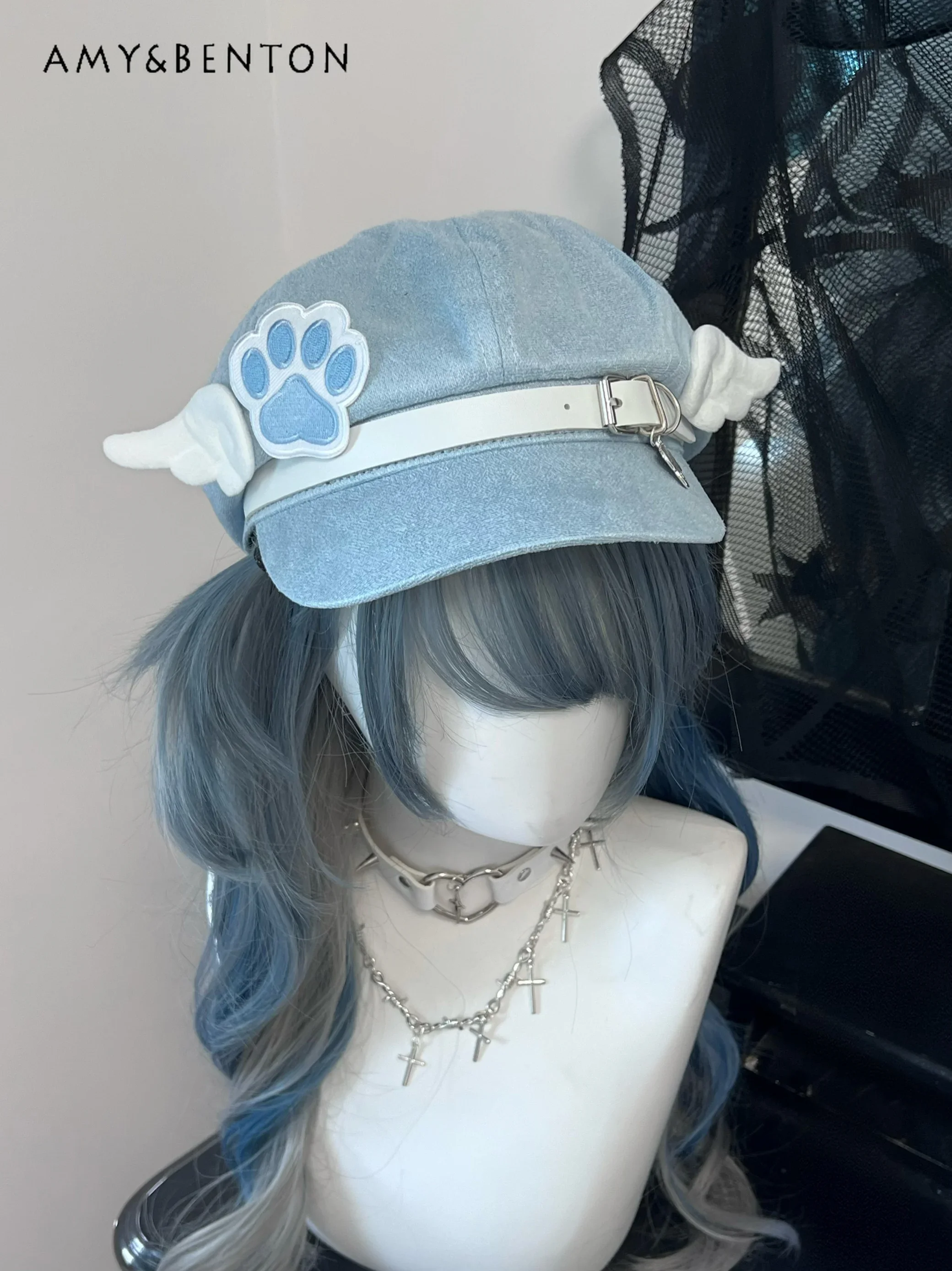 Original Sweet Cute Cat Claw Wings Beret Subculture Kawaii Hat Japanese Kawai Girl Mine Series All-Match Lolita Hats for Women