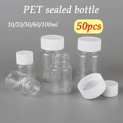 50PCS 15ml/20ml/30ml/60ml/100ml Plastic PET Clear Empty Seal Bottles Solid Powder Medicine Pill Chemical Container Reagent Vials