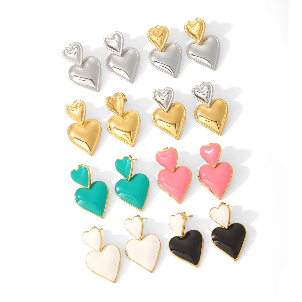 Luxury Double Heart Earrings 18K Stainless Steel Gold Plated Smooth Love vintage heart earrings For Women