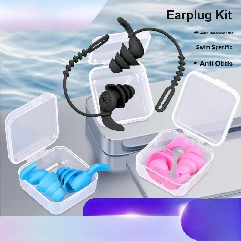 Spiral Silicone Swimming Earplugs Waterproof Anti-lost With Cord Full Set for Swimming Diving Use
