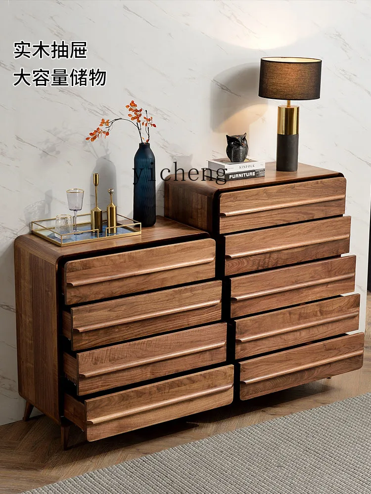 

Xl Solid Wood North American Black Walnut -Style Light Luxury Chest of Drawers Locker