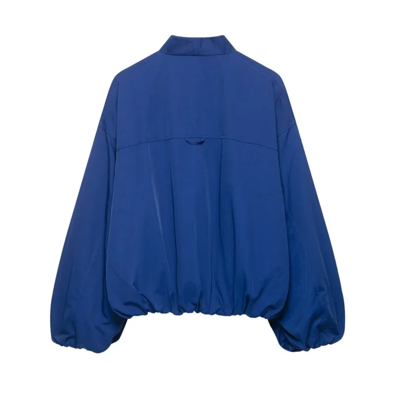 Women's Bomber Jacket New 2026 V-Neck Long Sleeve Elastic Hem Pocket Women's Winter Jackets Simple Female Coats