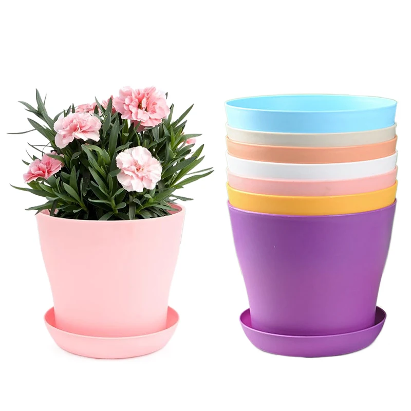 5/10pcs Flower Pots Candy Color with Tray Plastic Planter Balconies Planting Potted Flower Pot Succulent Plant Pots Garden TMZ