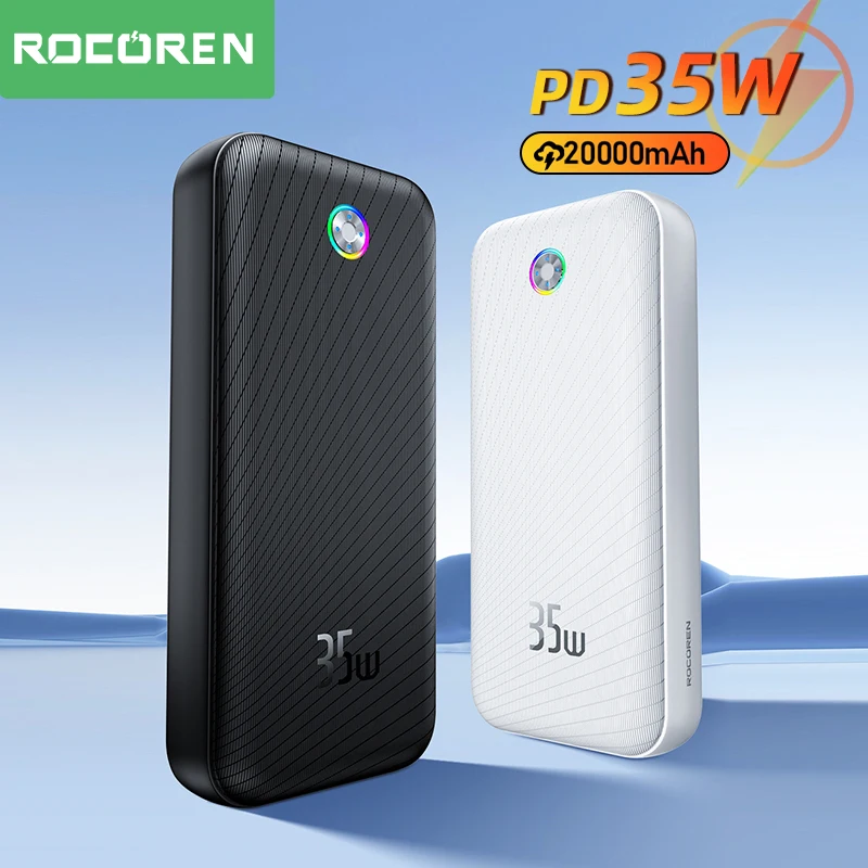 Rocoren 22.5W 20000mAh Power Bank QC PD 3.0 35W Fast Charge PowerBank Portable 10000mAh External Battery For iPhone 16 Xiaomi