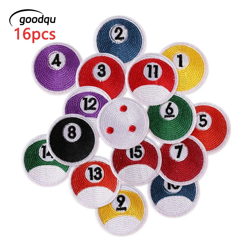 16pcs Billiards Circle Numbers Patches For Clothing Iron On a Lot Embroidered Jackets Outdoor Sewing Fabrics Diy Thermoadhesive