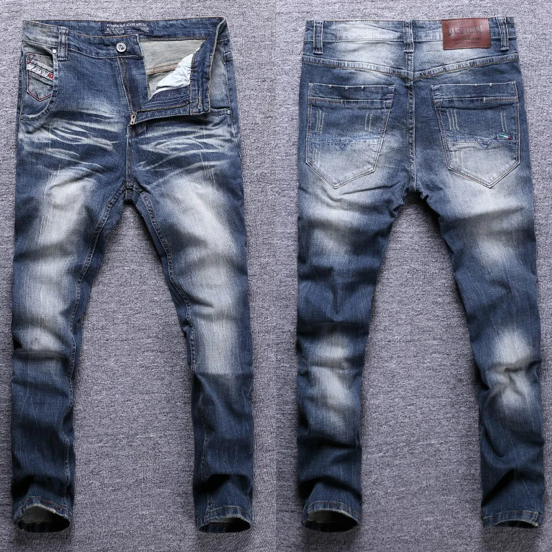 Newly Designer Fashion Men Jeans Retro Blue Elastic Slim Fit Ripped Jeans Men Trousers Vintage Casual Cotton Denim Pants Hombre