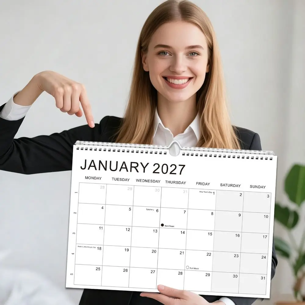 Image of Juli 2026 - Dez. 2027 Wandkalender Feiertage Markiert Dickes Papier Englischer Kalender Aufhängeschlaufe Spiralbindung