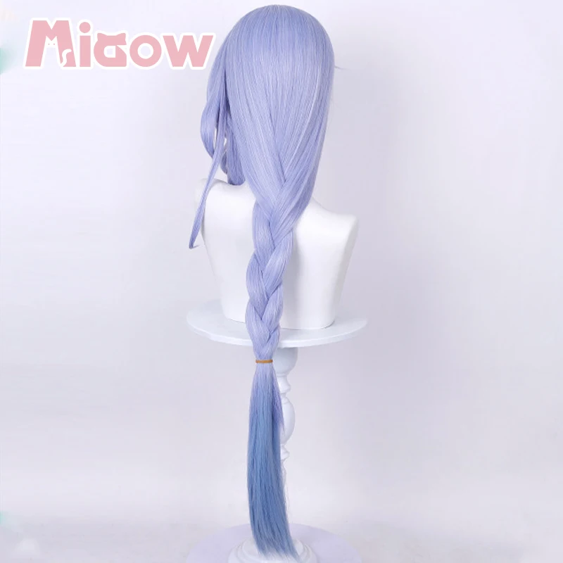 Game Honkai: Star Rail Robin Sun‑Song Swimsuit Cosplay Wig, Light Blue‑Purple Long Ponytail Wig with Side Braid for Halloween