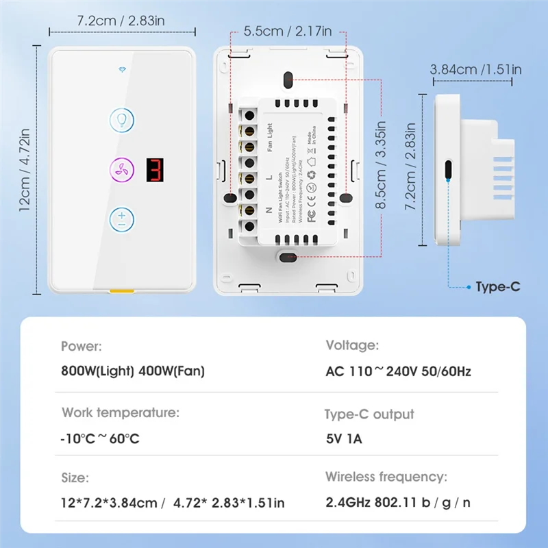 Tuya Smart Wifi Fan Light Switch Touch Wall Panel Voice Timer Control APP Remote Control Work For Alexa Google Home Durable A-Y4