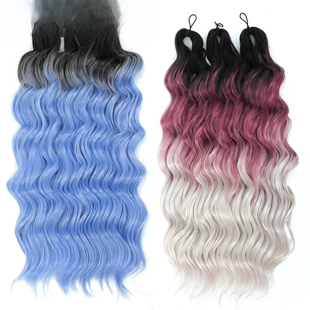 

3Pcs 24Inch 300G Rainbow Water Deep Wave Crochet Braids Sliver White Synthetic Hair Extension Body Wavy Red Twist
