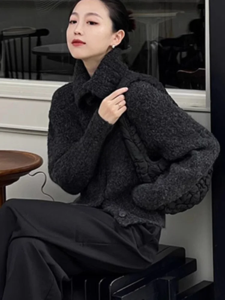 

Женский вязаный свитер-пальто ROUJE KEFSS с высоким воротником, осенне-зимняя элегантная верхняя одежда с длинным рукавом, модная модель больших размеров