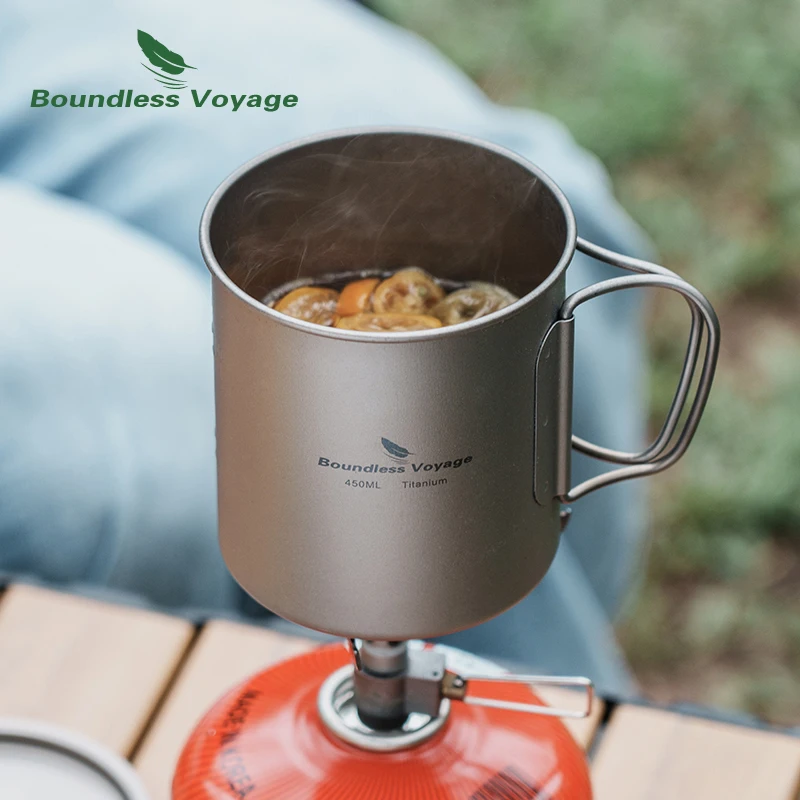 Boundless Voyage Titanium Cup with Lid & Folding Handle Outdoor