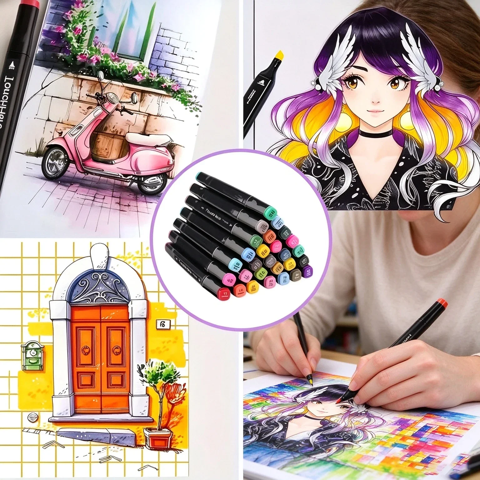 12 Colors Dual‑Tip Alcohol Art Markers Set, Professional Felt Pens for Manga Sketching & Art Drawing Craft Supplies