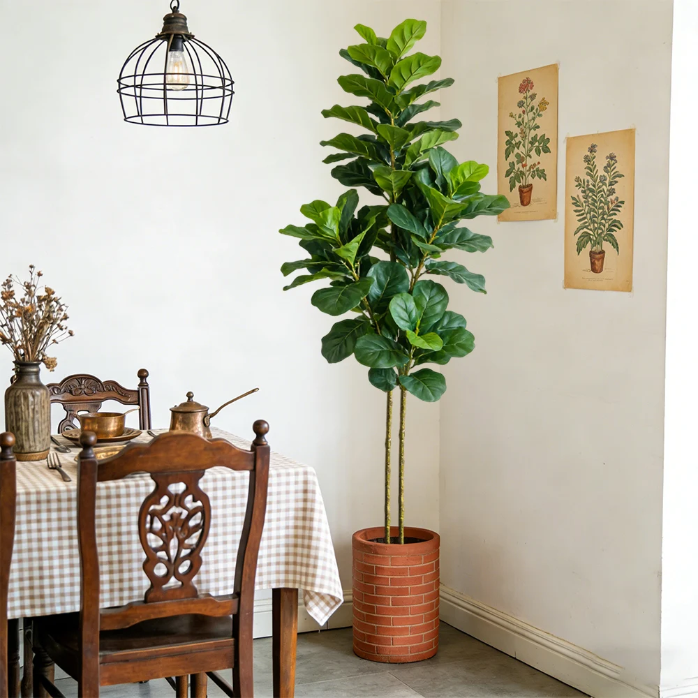 64/122 cm großer künstlicher Ficusbaum, künstliche Eichenpflanze, tropischer Ficus-figueirobaum, Kunststoff-Banyan-Blätter für Haus, Garten, Hochzeitsdekoration – Detail 8