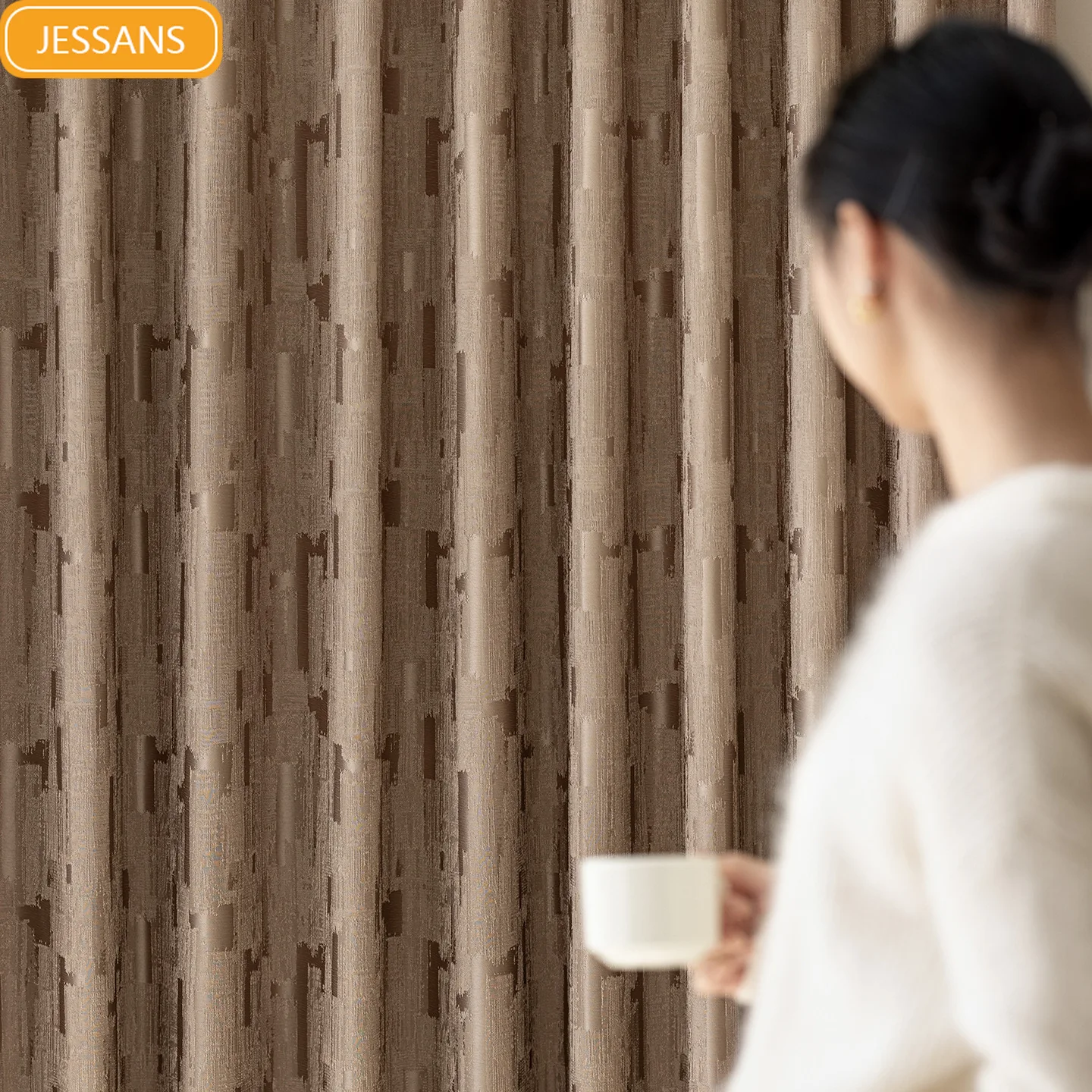 French Coffee Jacquard Thickened Acoustic Blackout Curtains for Bedroom Living Room French Window Balcony Customized