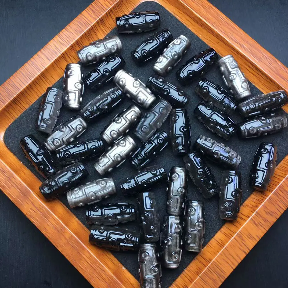 5pc/Lot Natural Stone Silver Obsidian Carved 9 Eye Tibetan Dzi Crystal Stone Minerals Quartz Spiritual Home Decoration Spiritual