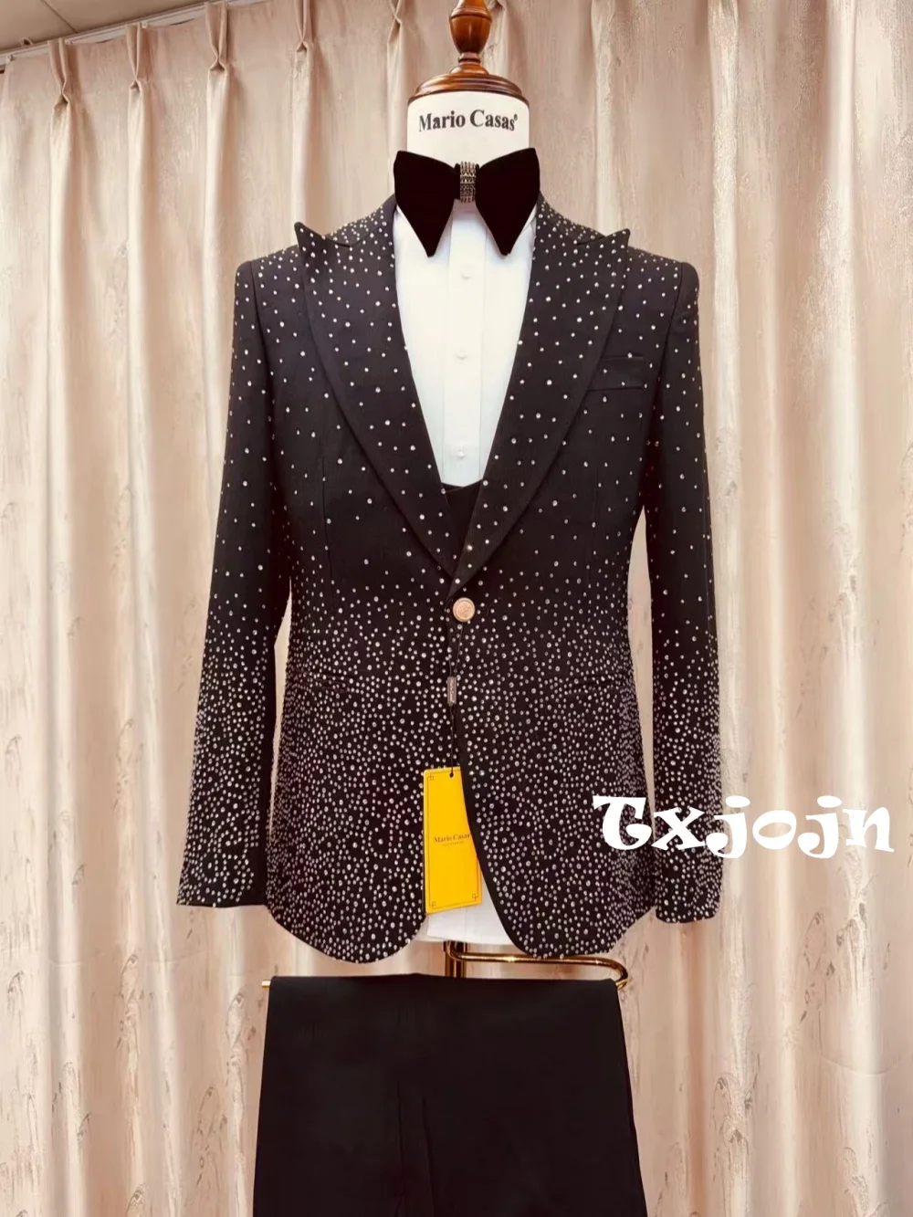 Man Gorgeous Beaded Tuxedo 3 Pieces Party Prom Wear Elegant Handsome Peak Lapel Men's Slim Fit Suits Wedding Birthday Sets S-3XL