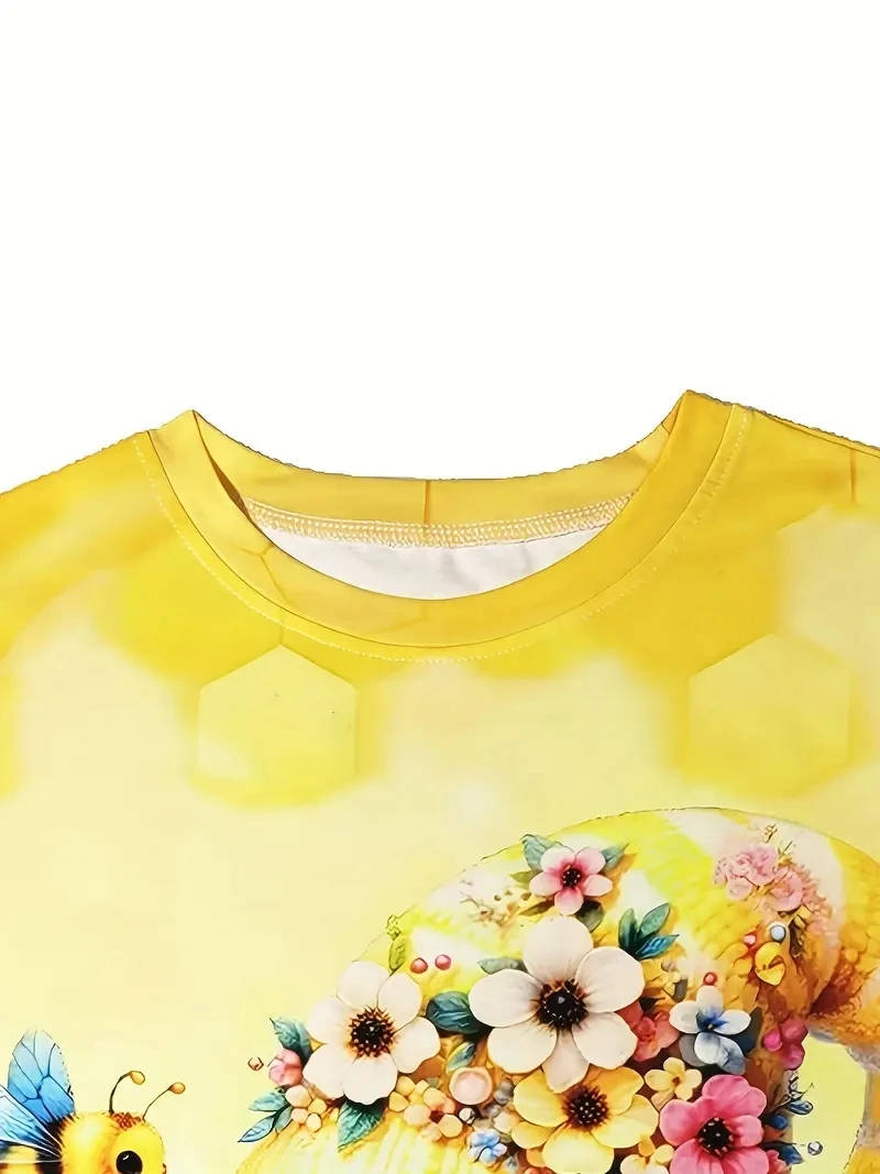 Women's PLUS Size 3D Yellow Printed Short Sleeved T-shirt, Loose and Casual, Soft, Comfortable and Breathable, Outdoor Sports