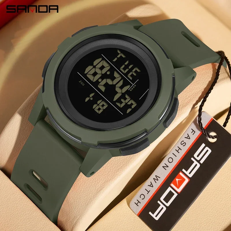 SANDA Men Outdoor Sport Wristwatch Luxury Luminous LED Analog Digital Display Stopwatch Waterproof Male Electron Stopwatch Clock