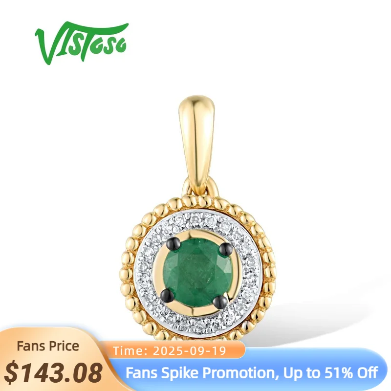 

VISTOSO Authentic 14K 585 Gold Pendant For Women Yellow Gold Sparkling Emerald Diamond Round Pendant Elegant Fine Jewelry