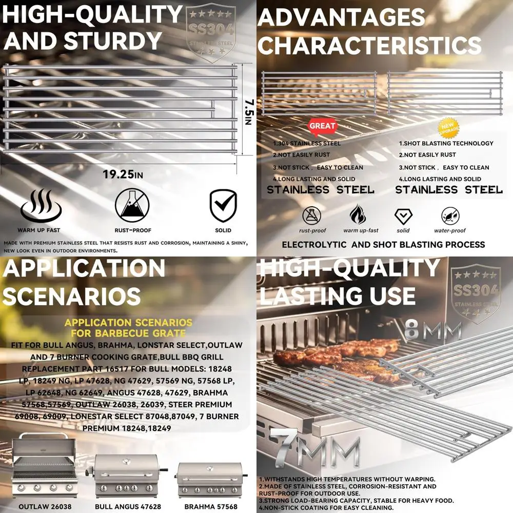 

7mm Stainless Steel 304 BBQ Grates - Replacement for Bull, BBQ Angus, Brahma, Lonstar Select Grills