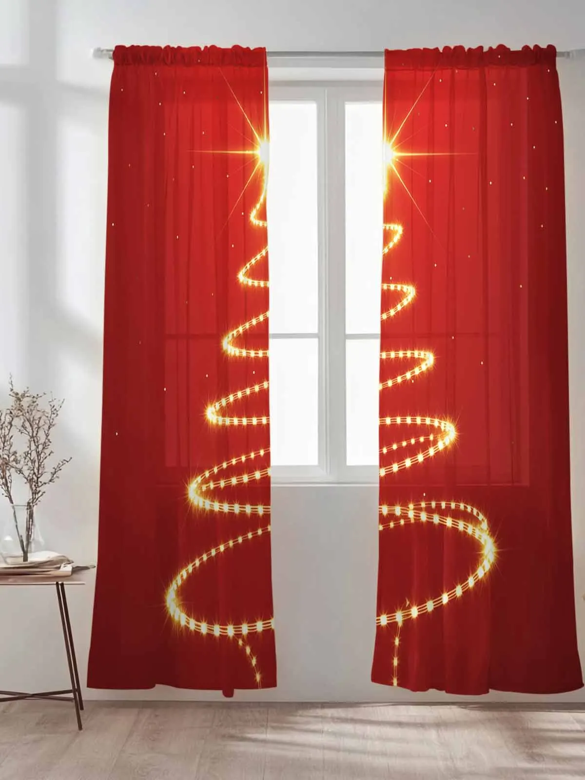 

Retro Christmas Tree Lights Tulle Sheer Curtains for Living Room Bedroom Kitchen Decoration Voile Organza Curtains